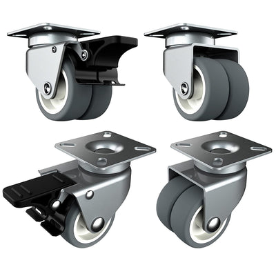 HOLKIE set of four 2-in twin-wheel plate gray casters, 2 with brake and 2 without