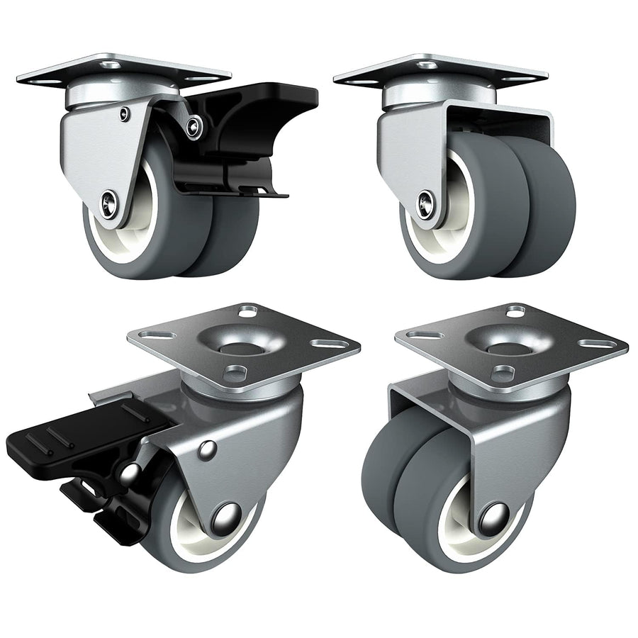 HOLKIE set of four 2-in twin-wheel plate gray casters, 2 with brake and 2 without
