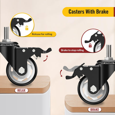 The method of 3 inch M10 threaded stem casters brake and release